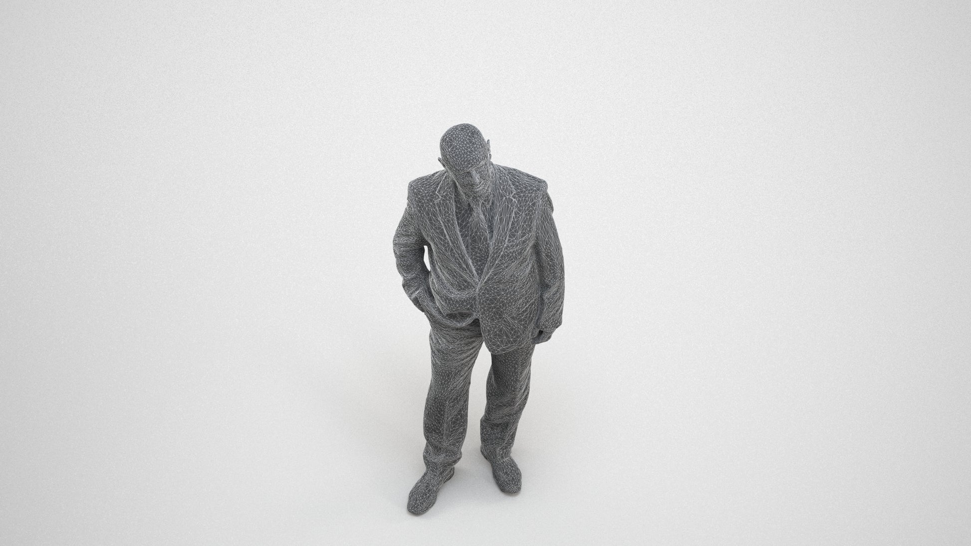 photogrammetry 3D senior man business, realistic human model archviz FBX, wireframe three-quarter view