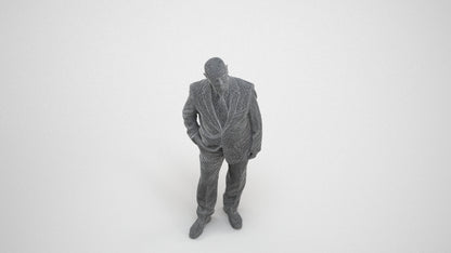photogrammetry 3D senior man business, realistic human model archviz FBX, wireframe three-quarter view