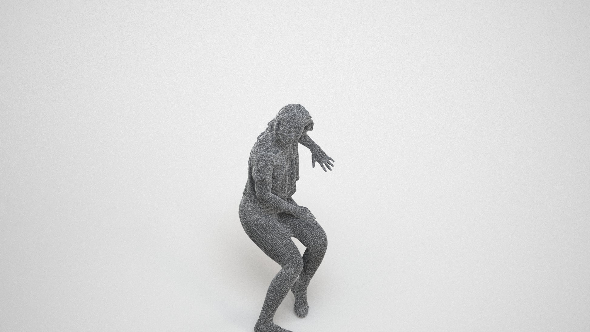 realistic 3D people woman casual sitting, render-ready for V-Ray and Corona, FBX OBJ, wireframe three-quarter view