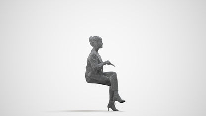 scanned 3D woman business sitting, photogrammetry people for Enscape and V-Ray, wireframe side view