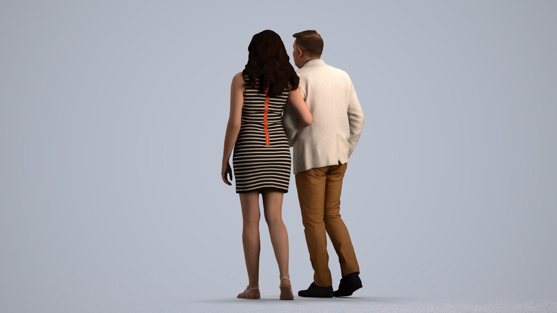 3D human model woman casual kids, photogrammetry scanned person for archviz, front view render
