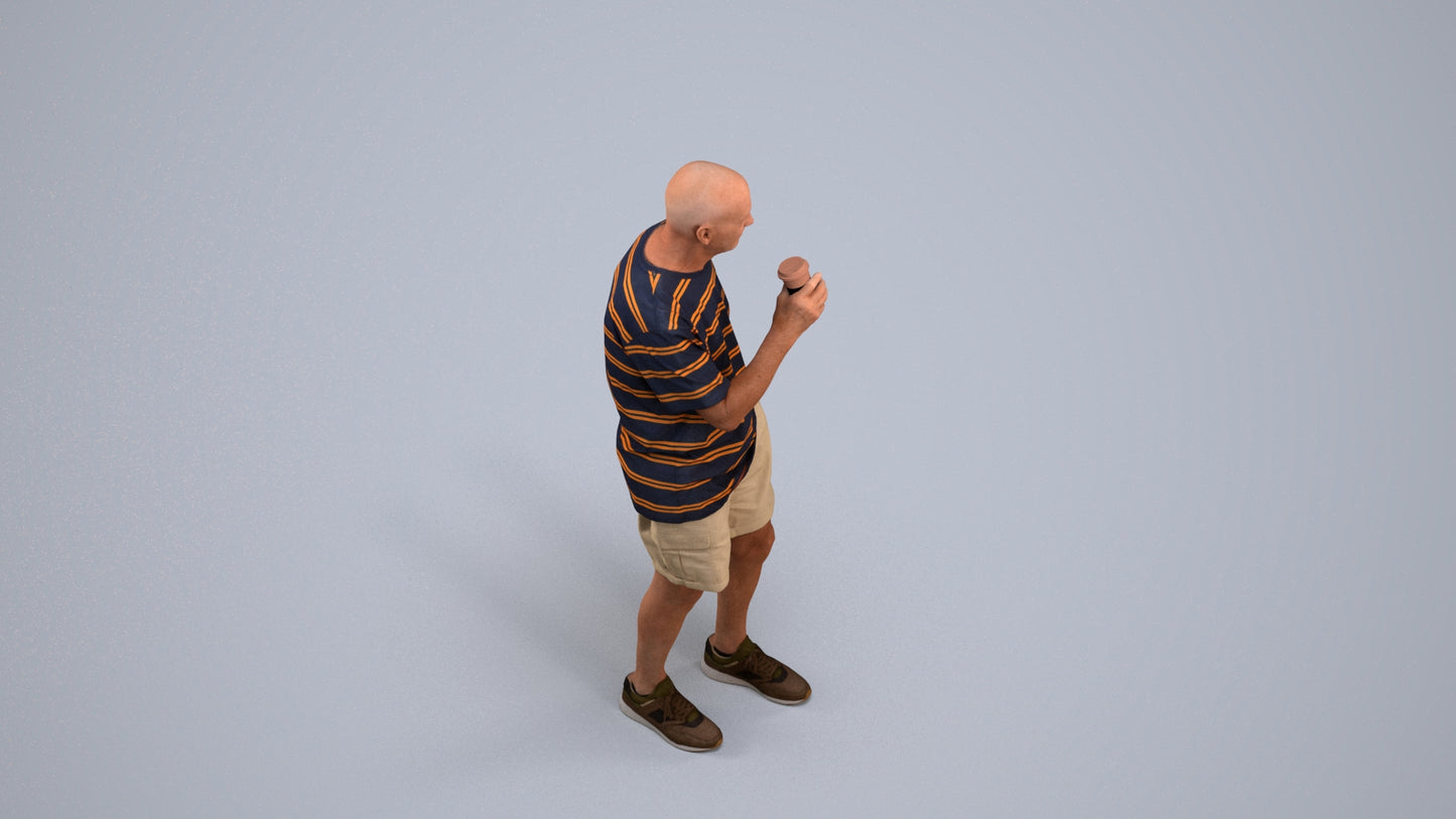 3D human model senior man casual standing, photogrammetry scanned person for archviz, back view render