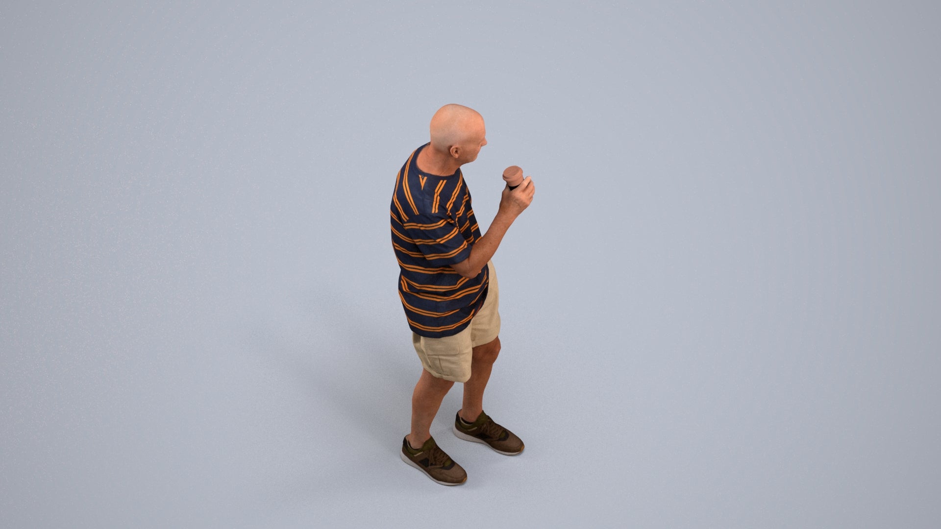 3D human model senior man casual standing, photogrammetry scanned person for archviz, back view render