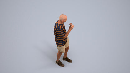 3D human model senior man casual standing, photogrammetry scanned person for archviz, back view render