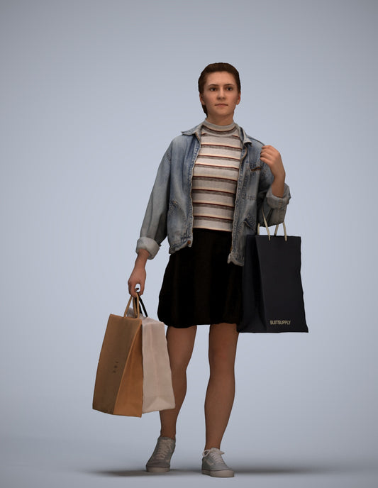 realistic 3D human woman casual walking, archviz people FBX OBJ for Blender
