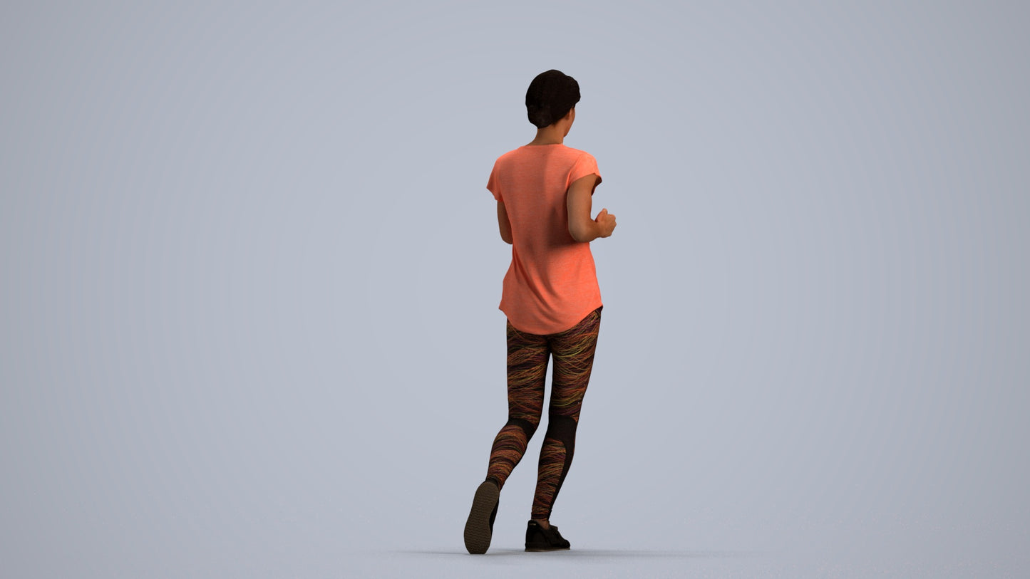 realistic 3D woman sport walking, scanned archviz people for Blender and 3ds Max, front view render