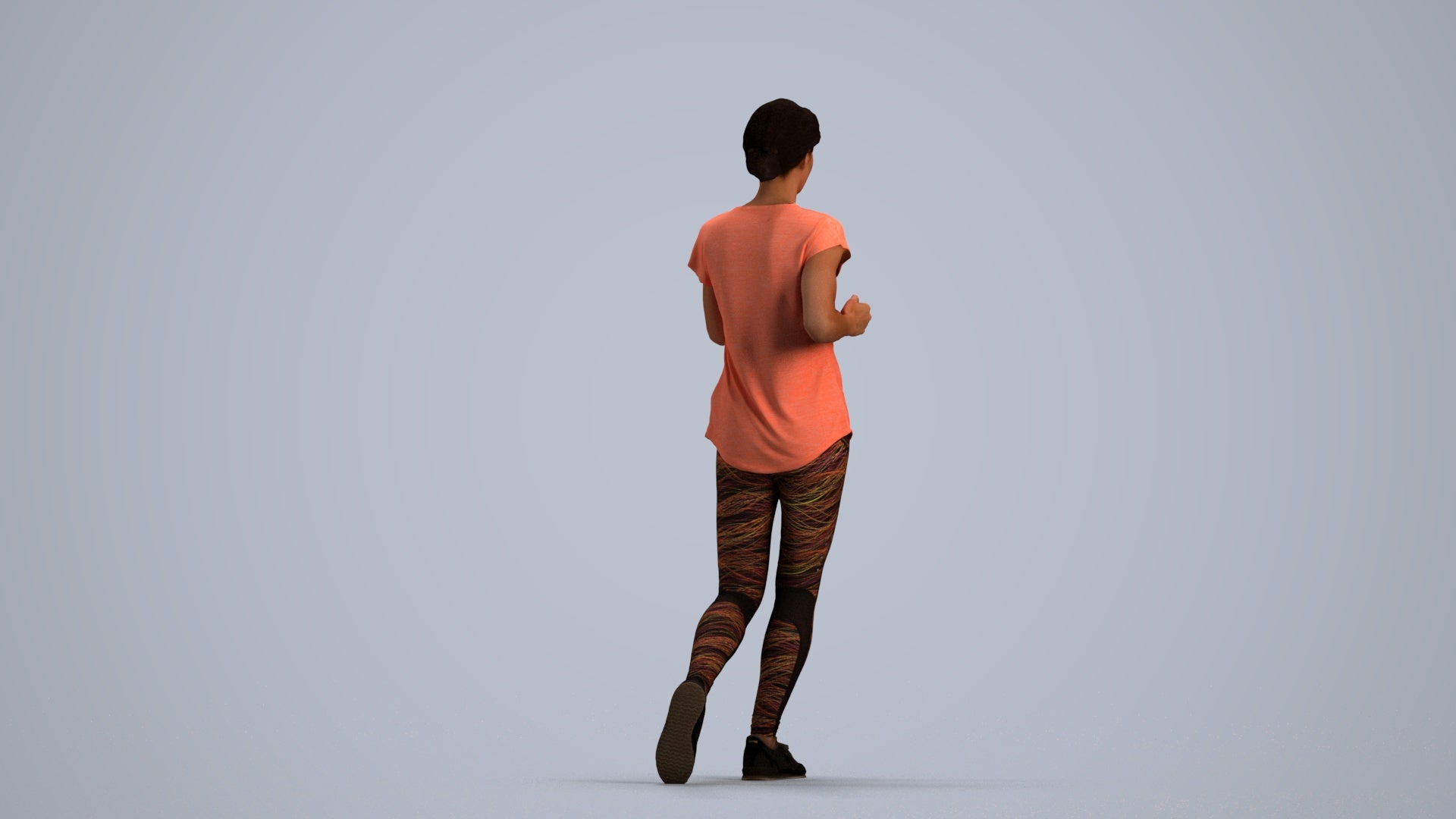 realistic 3D woman sport walking, scanned archviz people for Blender and 3ds Max, front view render