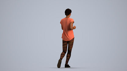 realistic 3D woman sport walking, scanned archviz people for Blender and 3ds Max, front view render