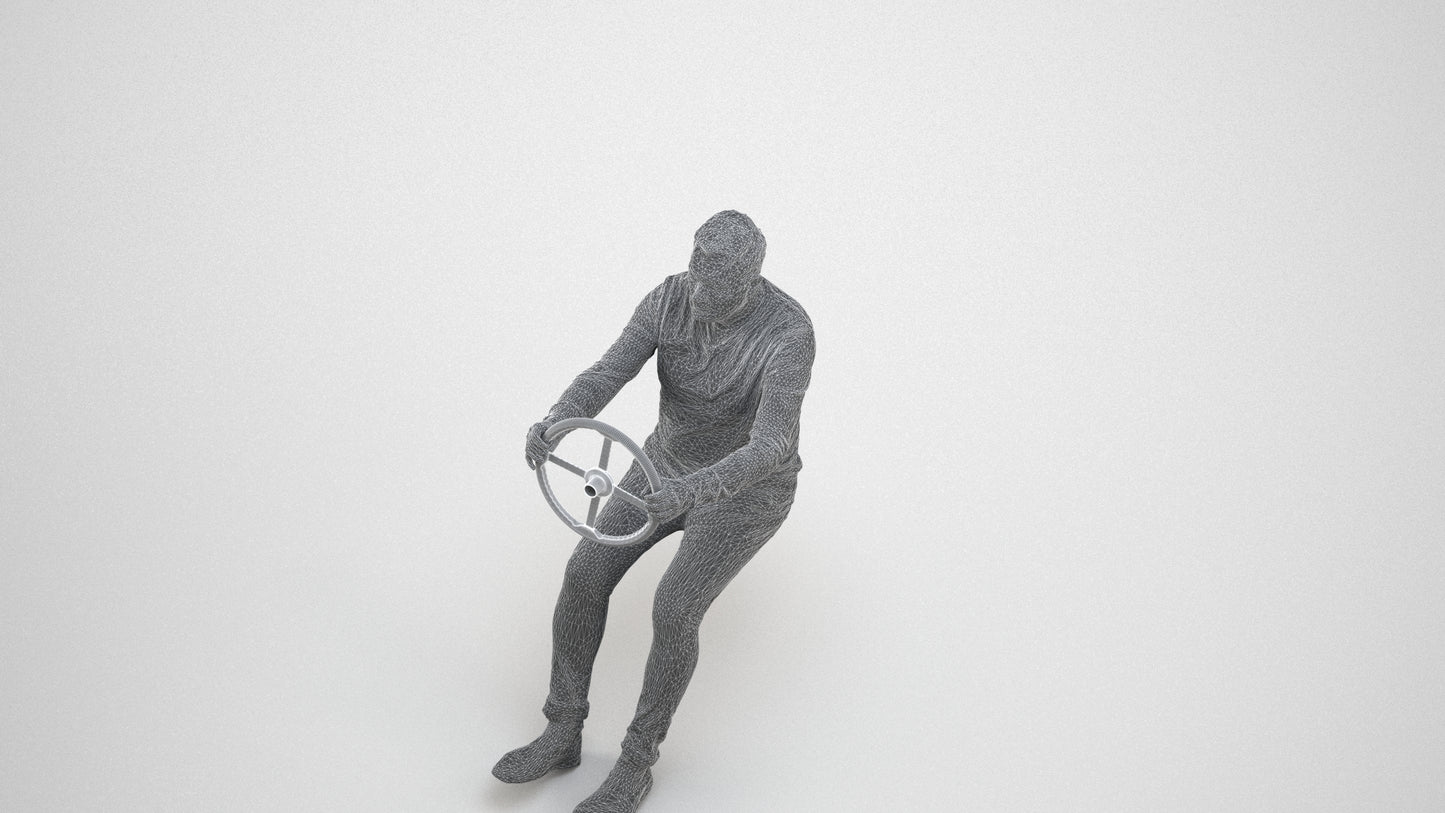 3D people model man business driving, scanned human for 3ds Max rendering, wireframe three-quarter view