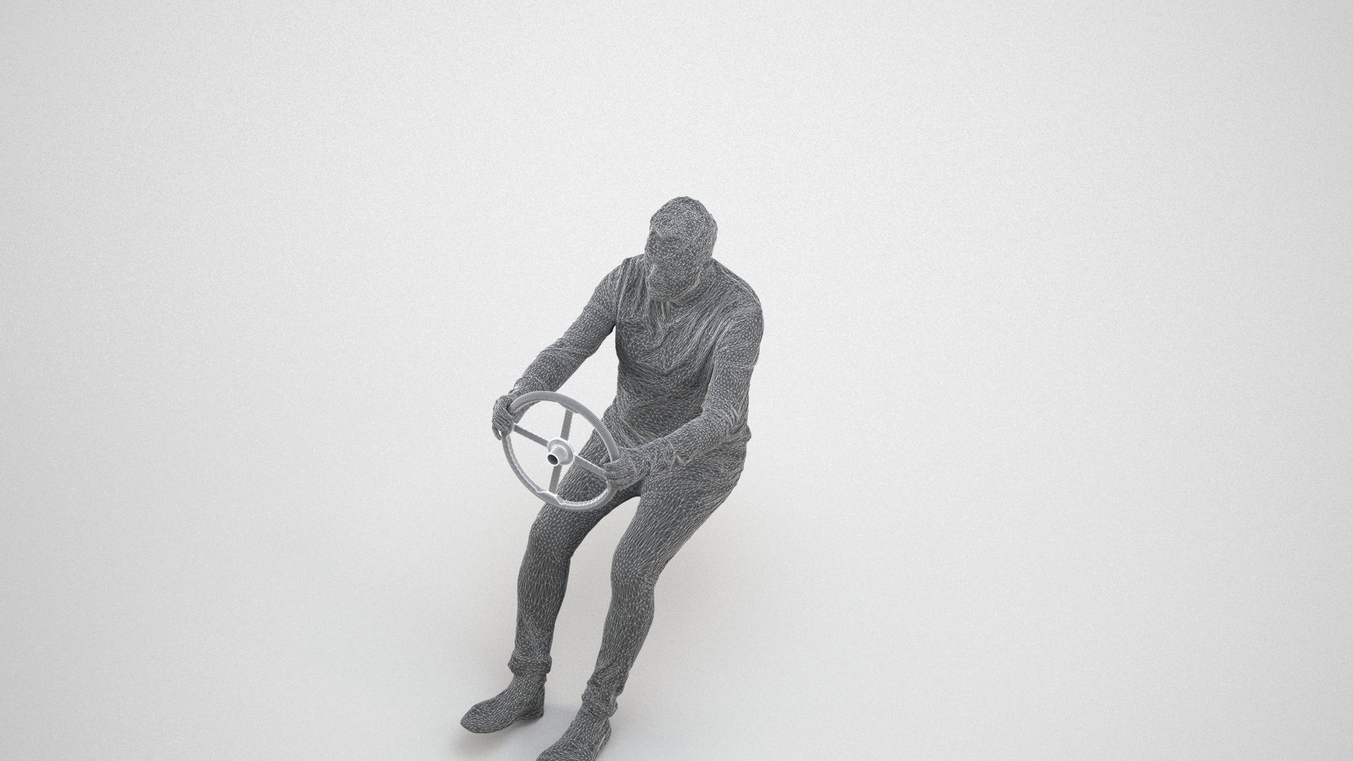 3D people model man business driving, scanned human for 3ds Max rendering, wireframe three-quarter view