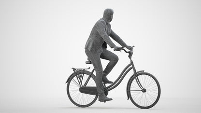 3D human model man business cycling, photogrammetry scanned person for archviz, wireframe side view