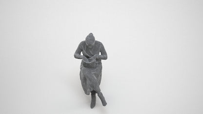 realistic 3D human woman casual sitting, archviz people FBX OBJ for Blender, wireframe three-quarter view