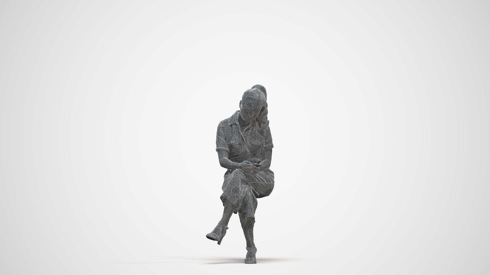 photogrammetry 3D woman formal sitting, realistic human model archviz FBX, three-quarter front view render