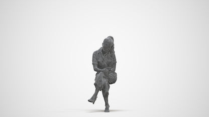 photogrammetry 3D woman formal sitting, realistic human model archviz FBX, three-quarter front view render