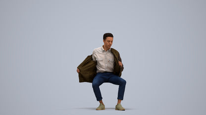 realistic 3D man casual sitting, scanned archviz people for Blender and 3ds Max, standing pose render