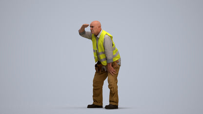 realistic 3D senior man standing, scanned archviz people for Blender and 3ds Max, standing pose render