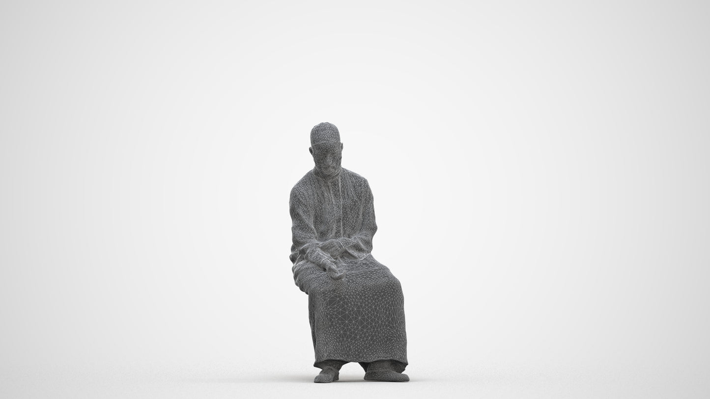 3D people model man sitting, scanned human for 3ds Max rendering, three-quarter front view render