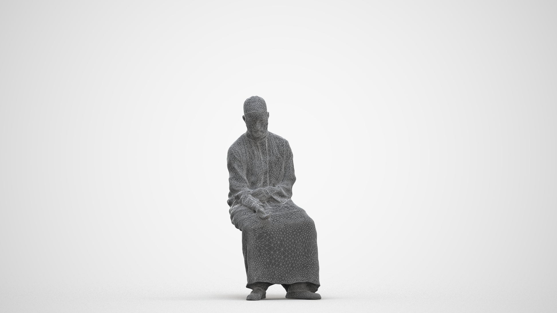 3D people model man sitting, scanned human for 3ds Max rendering, three-quarter front view render