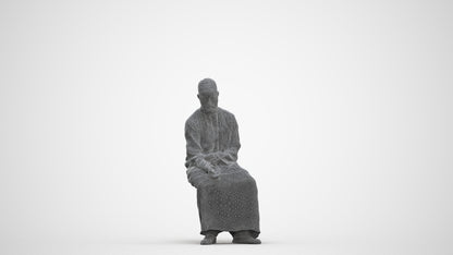 3D people model man sitting, scanned human for 3ds Max rendering, three-quarter front view render