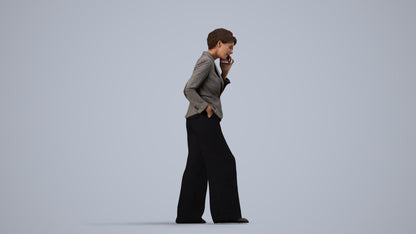 3D human model woman business, photogrammetry scanned person for archviz, side view render