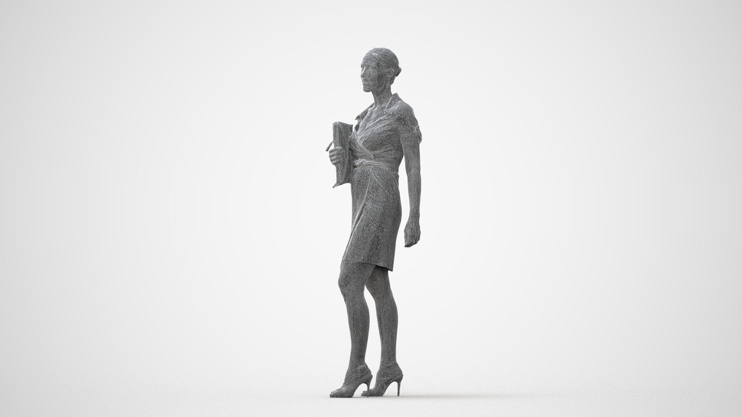 realistic 3D woman business standing, scanned archviz people for Blender and 3ds Max, square thumbnail