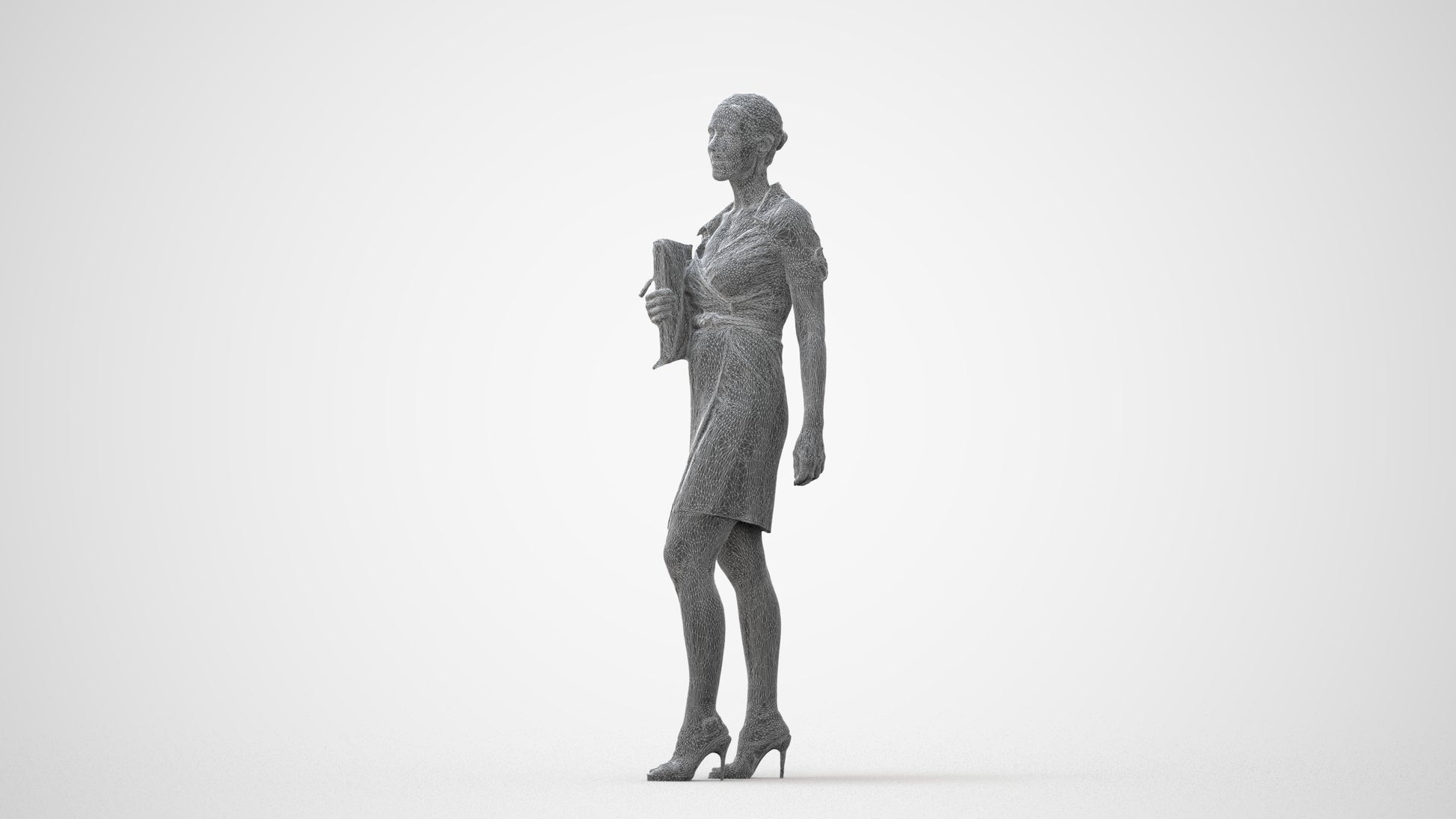 realistic 3D woman business standing, scanned archviz people for Blender and 3ds Max, square thumbnail