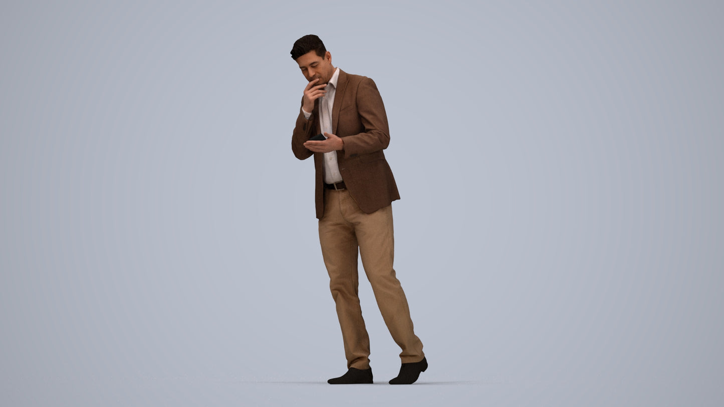 3D people model man business walking, scanned human for 3ds Max rendering, top-down view render