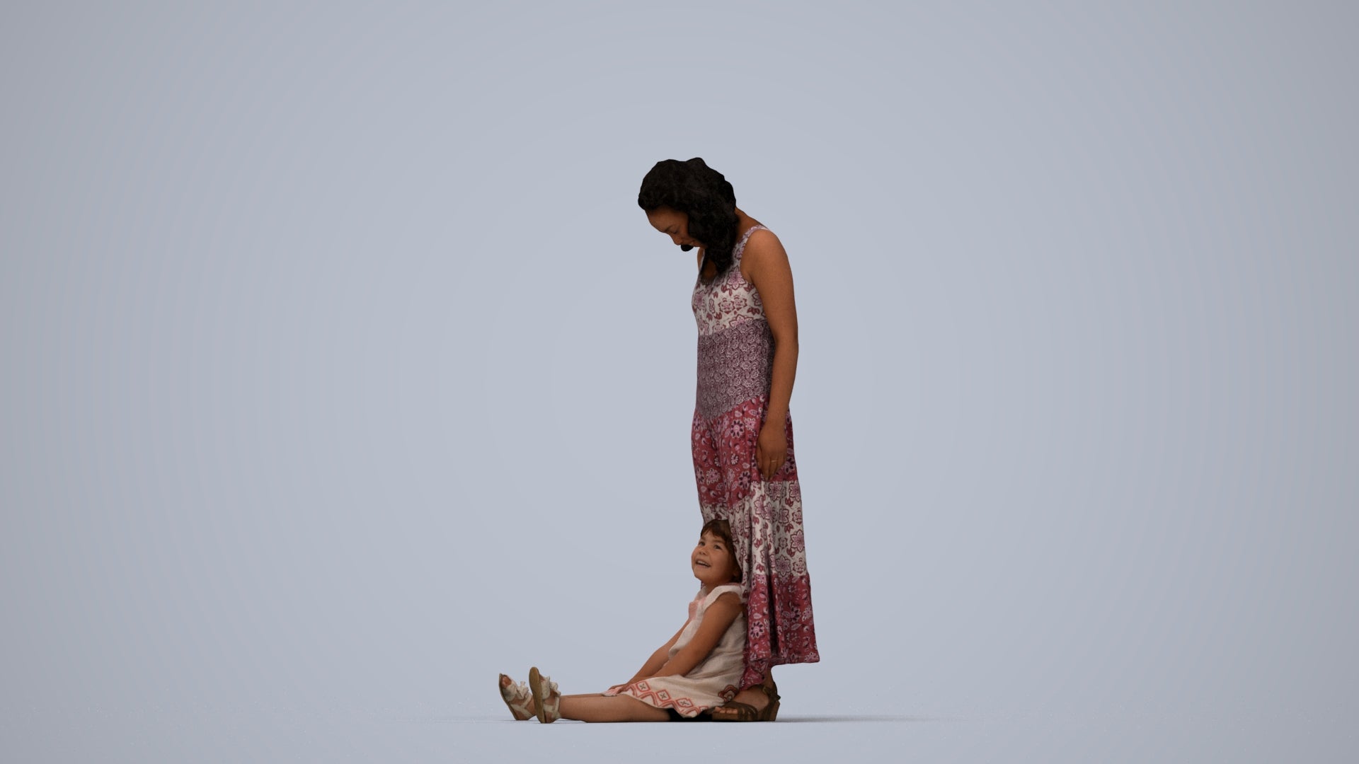 photogrammetry 3D girl casual kids, realistic human model archviz FBX, top-down view render