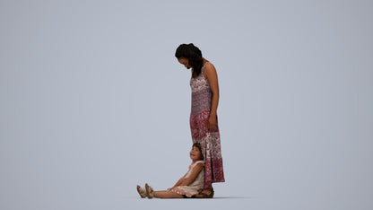 photogrammetry 3D girl casual kids, realistic human model archviz FBX, top-down view render