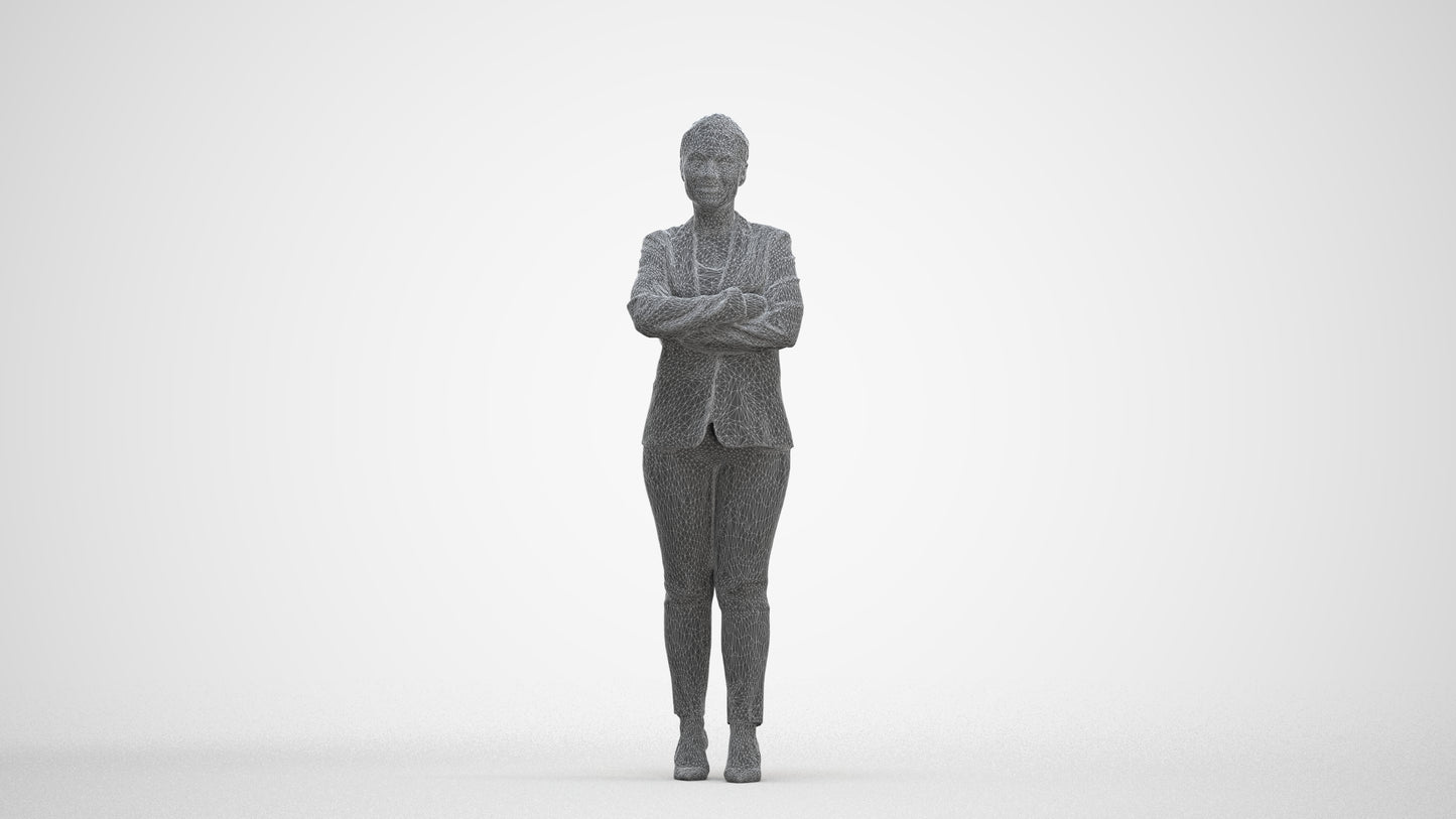 scanned 3D woman business standing, photogrammetry people for Enscape and V-Ray, three-quarter front view render