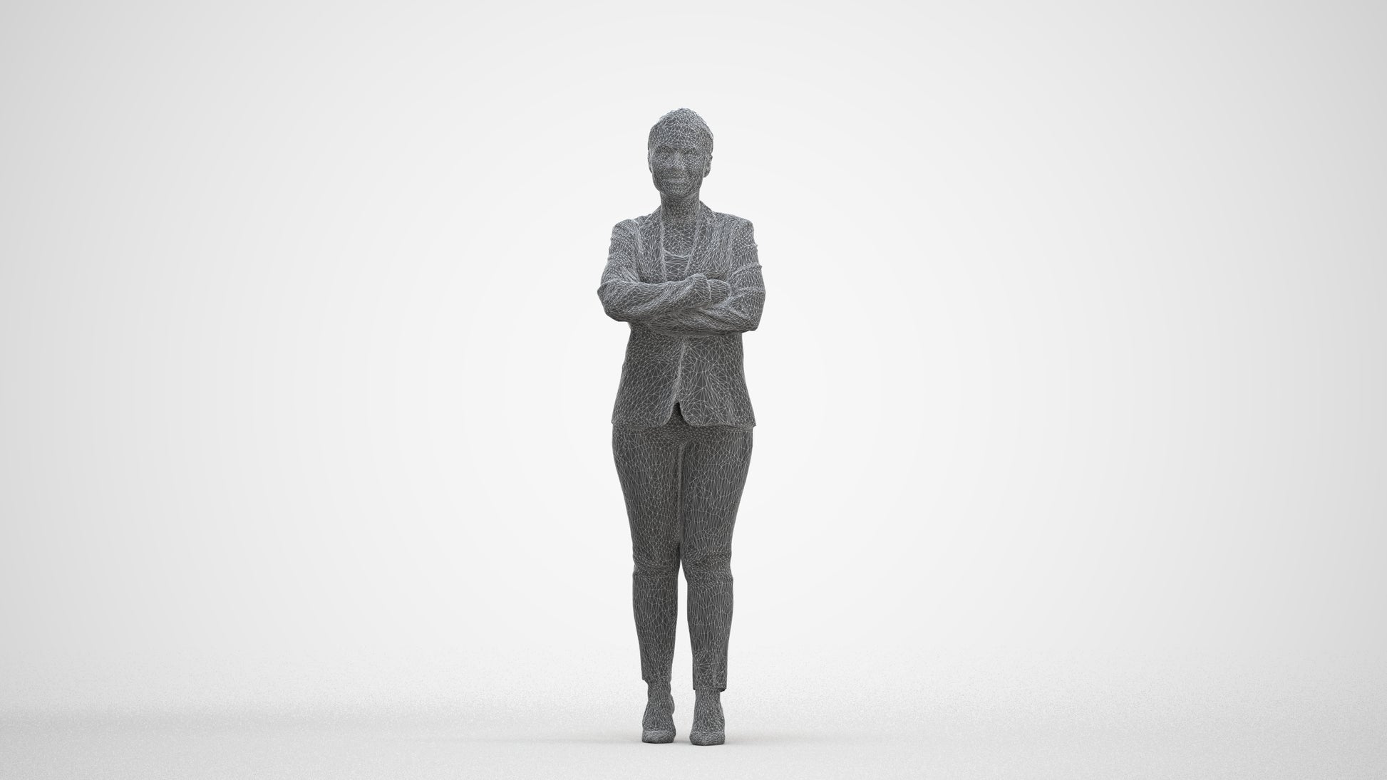 scanned 3D woman business standing, photogrammetry people for Enscape and V-Ray, three-quarter front view render