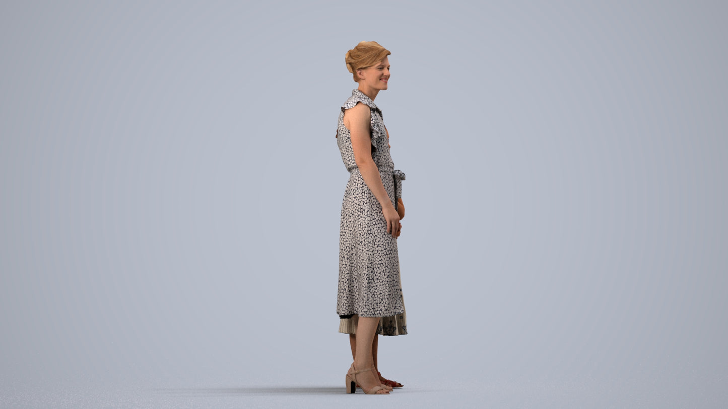 3D people model girl casual kids, scanned human for 3ds Max rendering, side view render