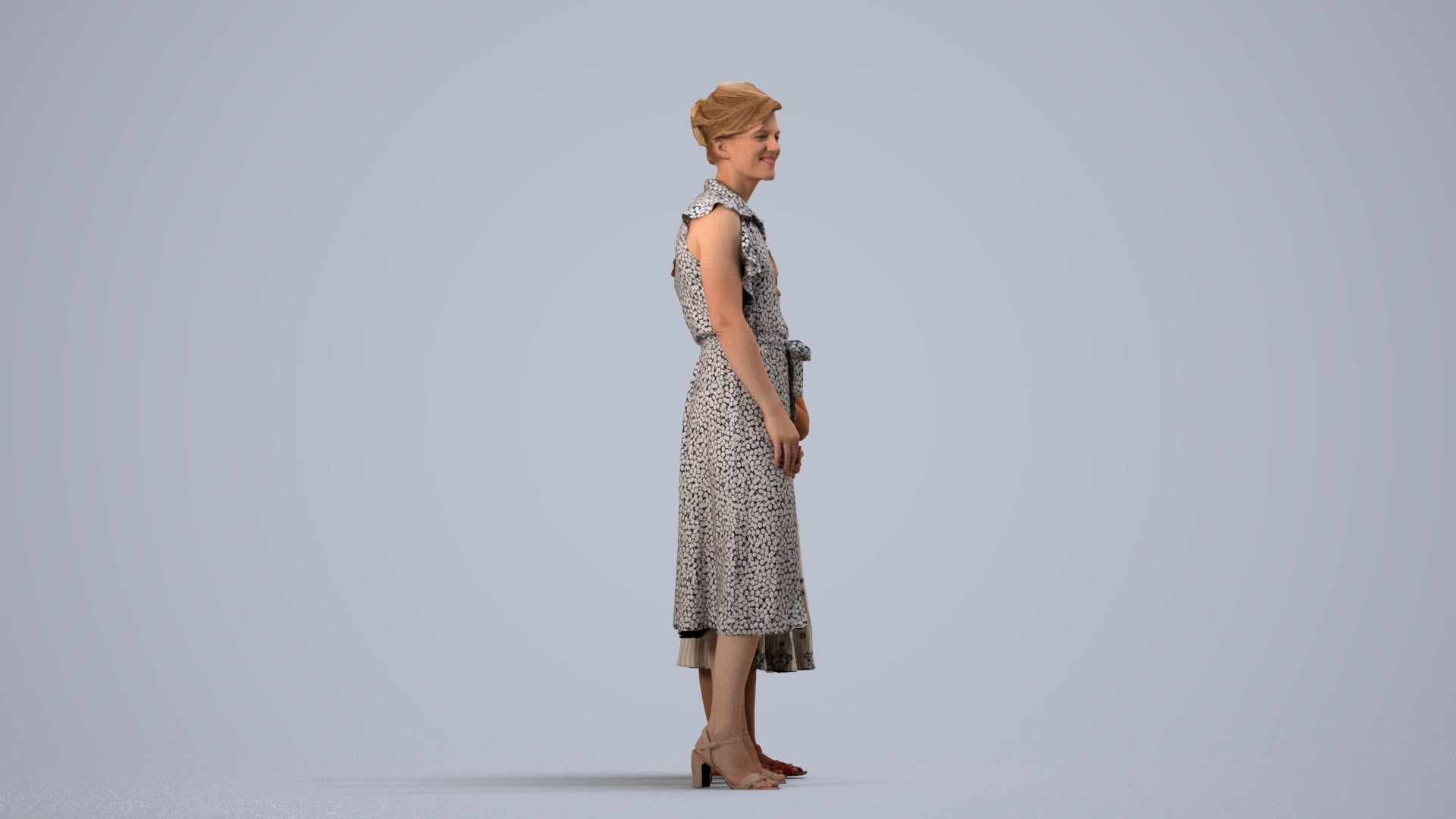 3D people model girl casual kids, scanned human for 3ds Max rendering, side view render