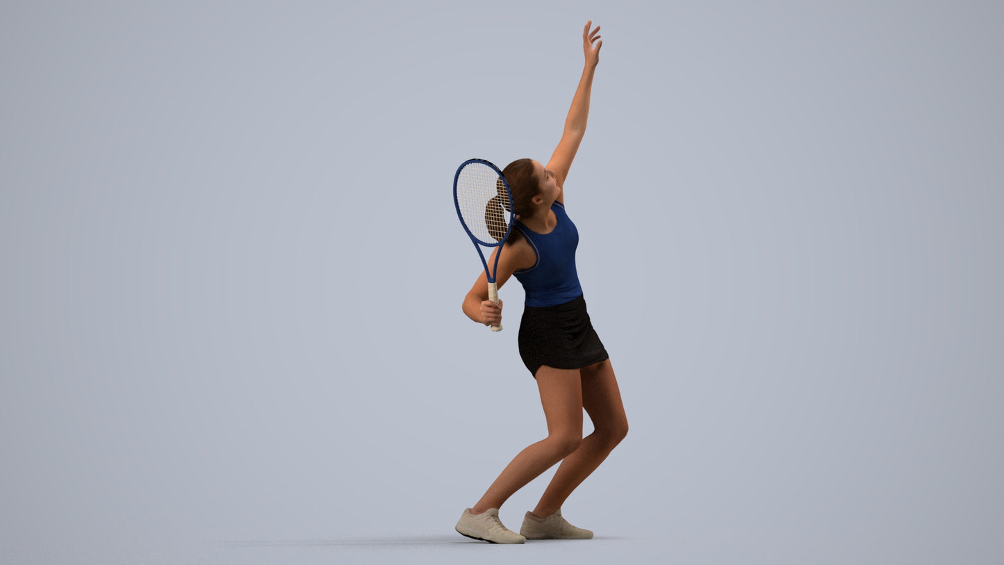 3D human model girl sport, photogrammetry scanned person for archviz, side view render