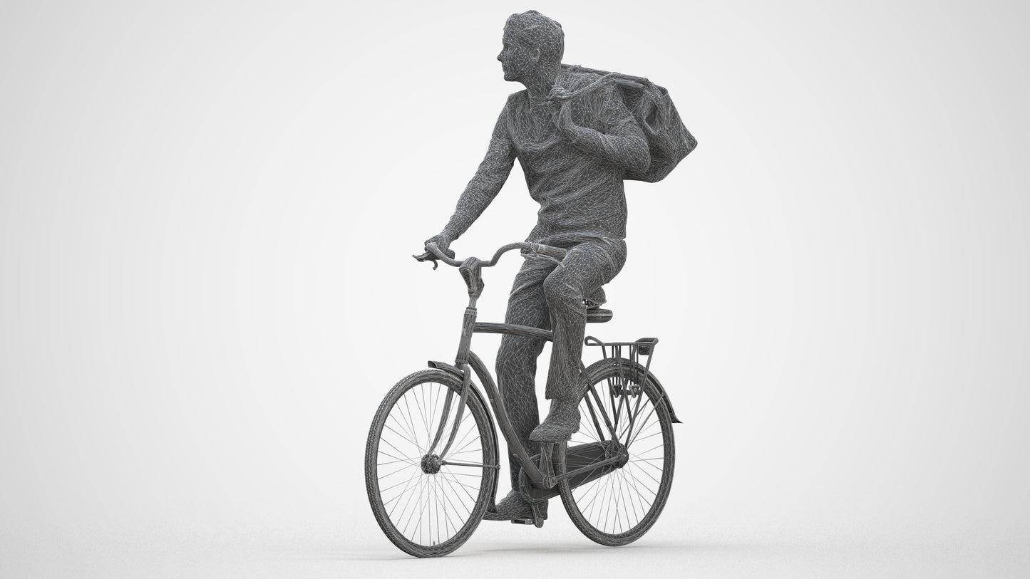 scanned 3D man casual cycling, photogrammetry people for Enscape and V-Ray, three-quarter front view render