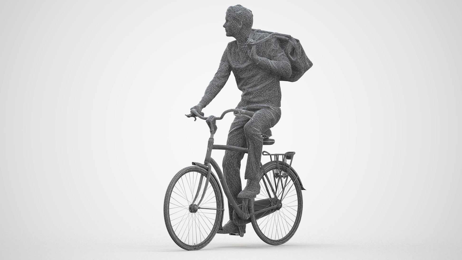 scanned 3D man casual cycling, photogrammetry people for Enscape and V-Ray, three-quarter front view render