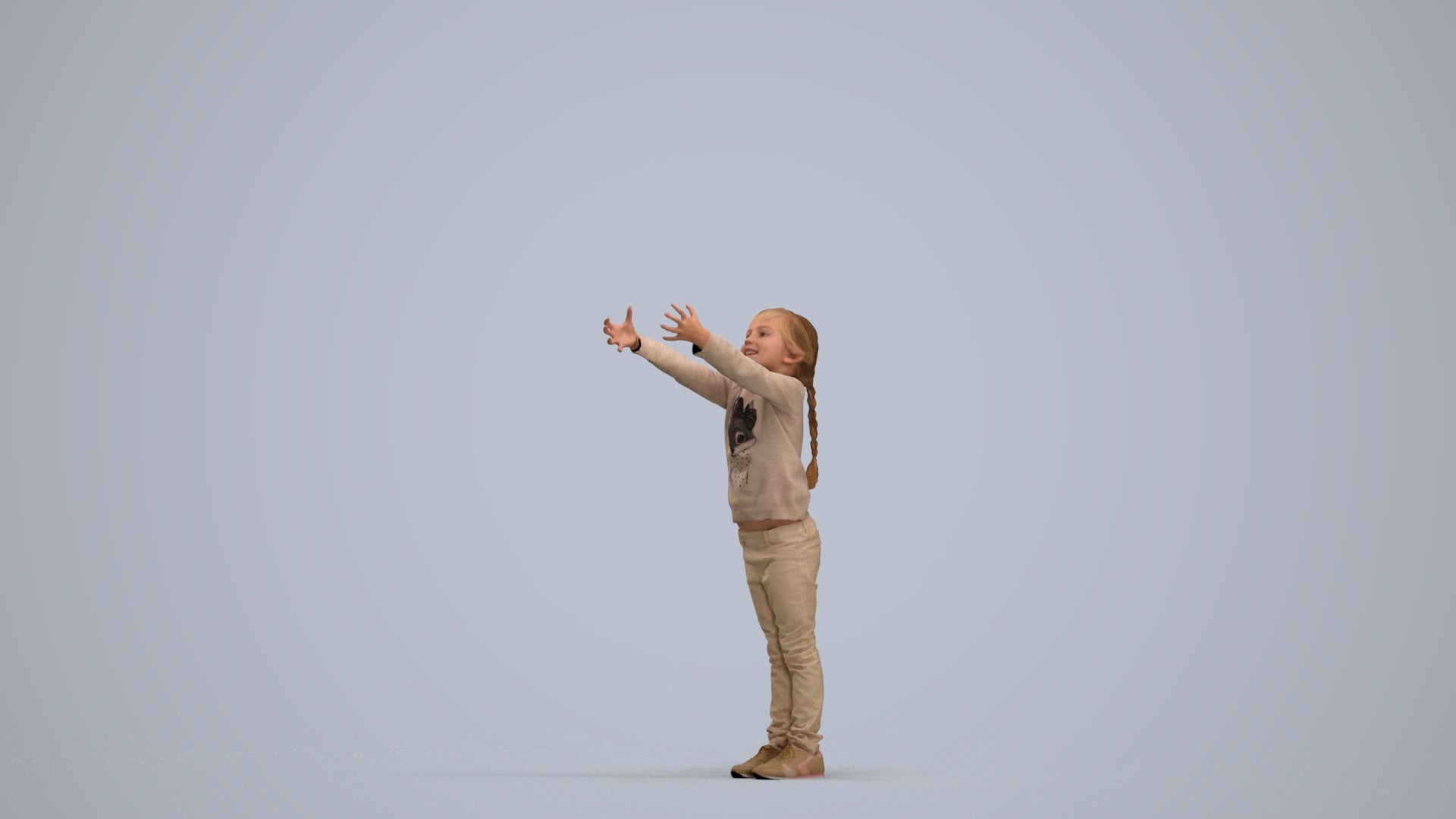 3D human model girl casual kids, photogrammetry scanned person for archviz, standing pose render