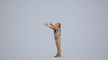 3D human model girl casual kids, photogrammetry scanned person for archviz, standing pose render