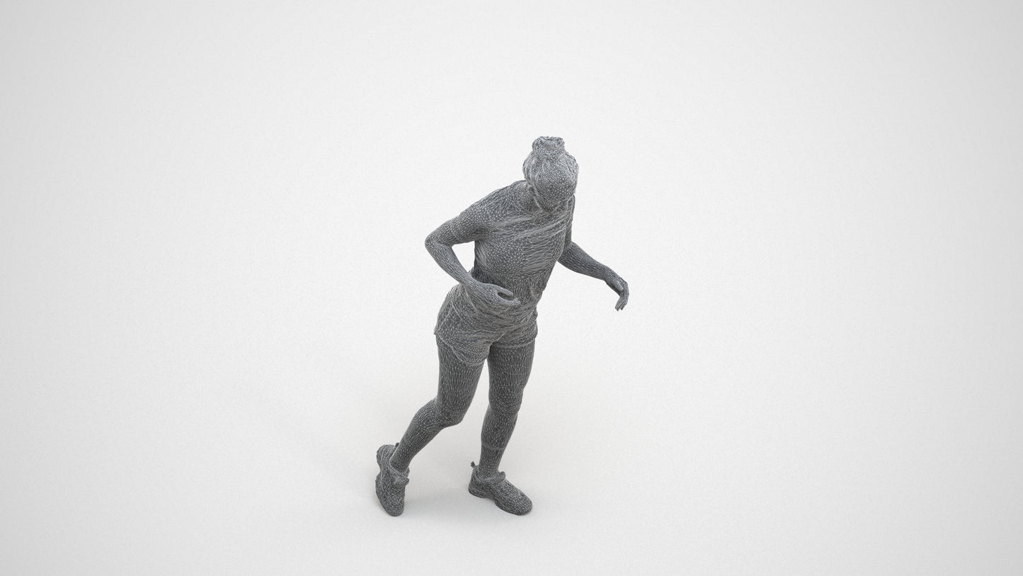 3D people model woman sport, scanned human for 3ds Max rendering, wireframe three-quarter view