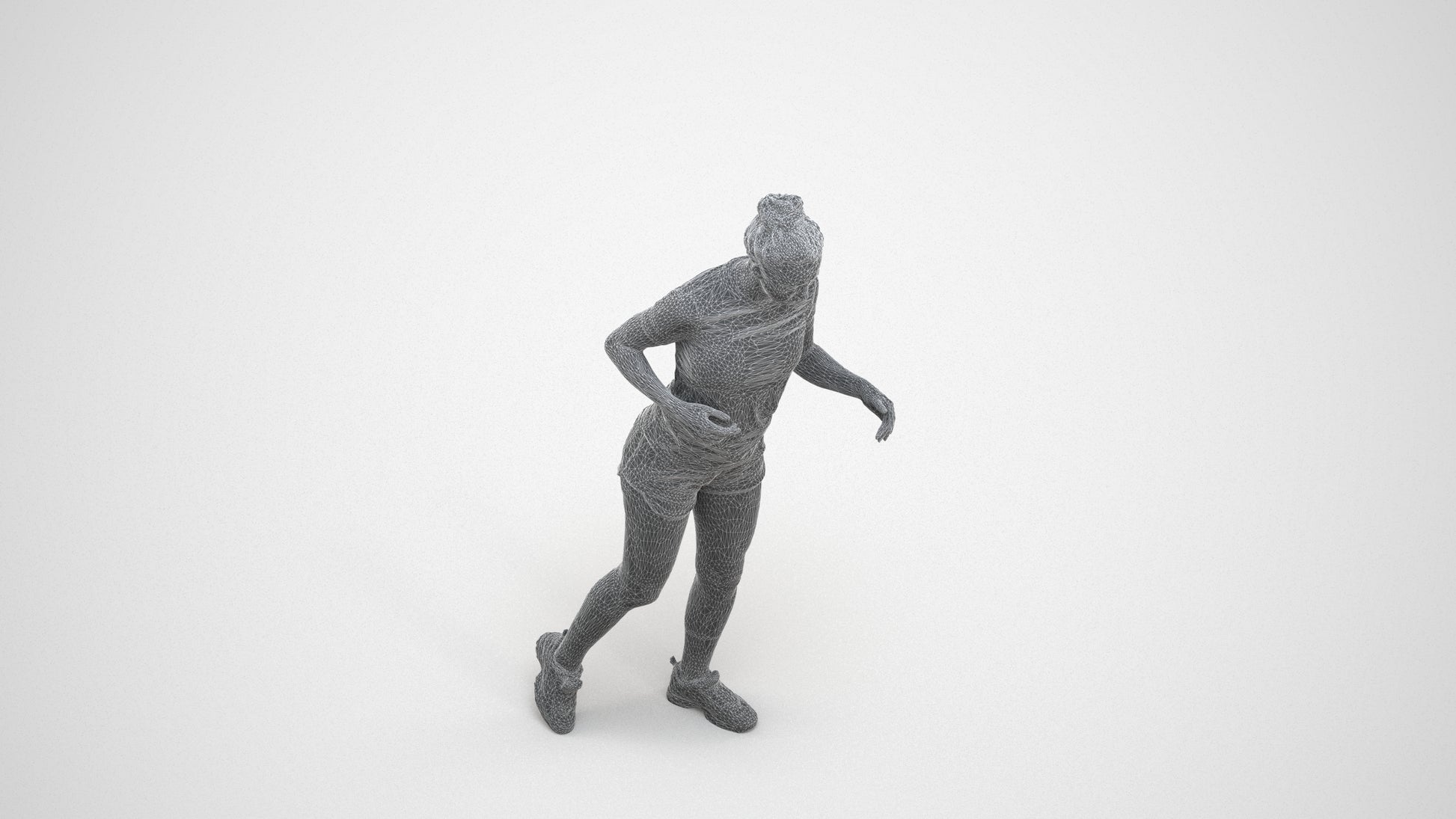 3D people model woman sport, scanned human for 3ds Max rendering, wireframe three-quarter view