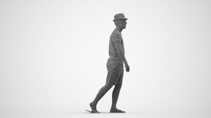 3D people model man casual walking, scanned human for 3ds Max rendering, wireframe side view