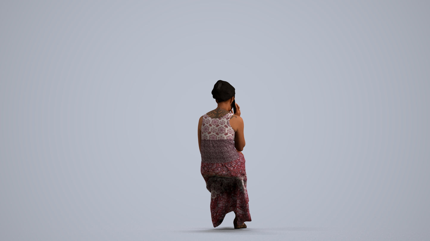 realistic 3D human woman casual sitting, archviz people FBX OBJ for Blender, front view render
