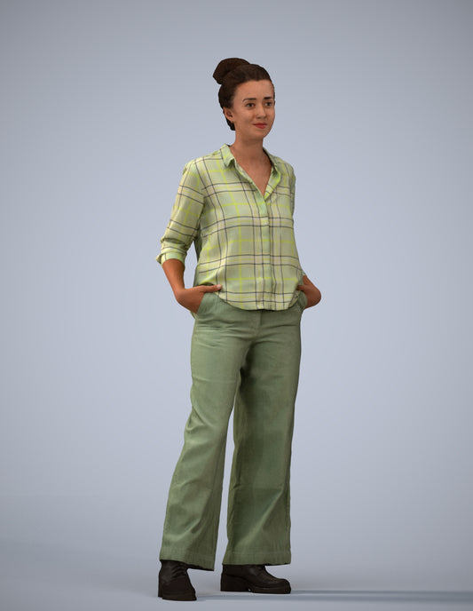 scanned 3D woman casual standing, photogrammetry people for Enscape and V-Ray