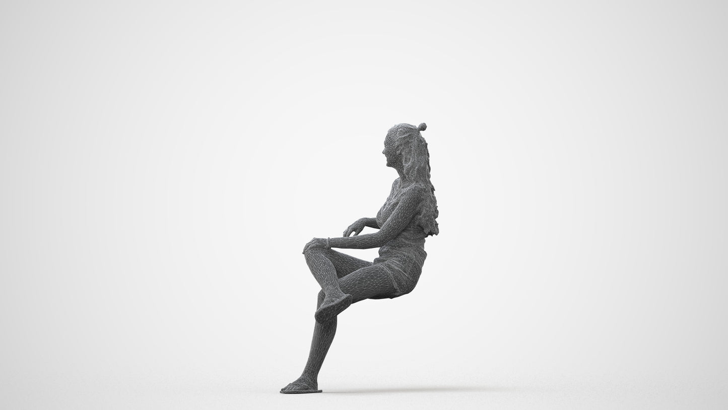 3D people model girl casual sitting, scanned human for 3ds Max rendering, square thumbnail