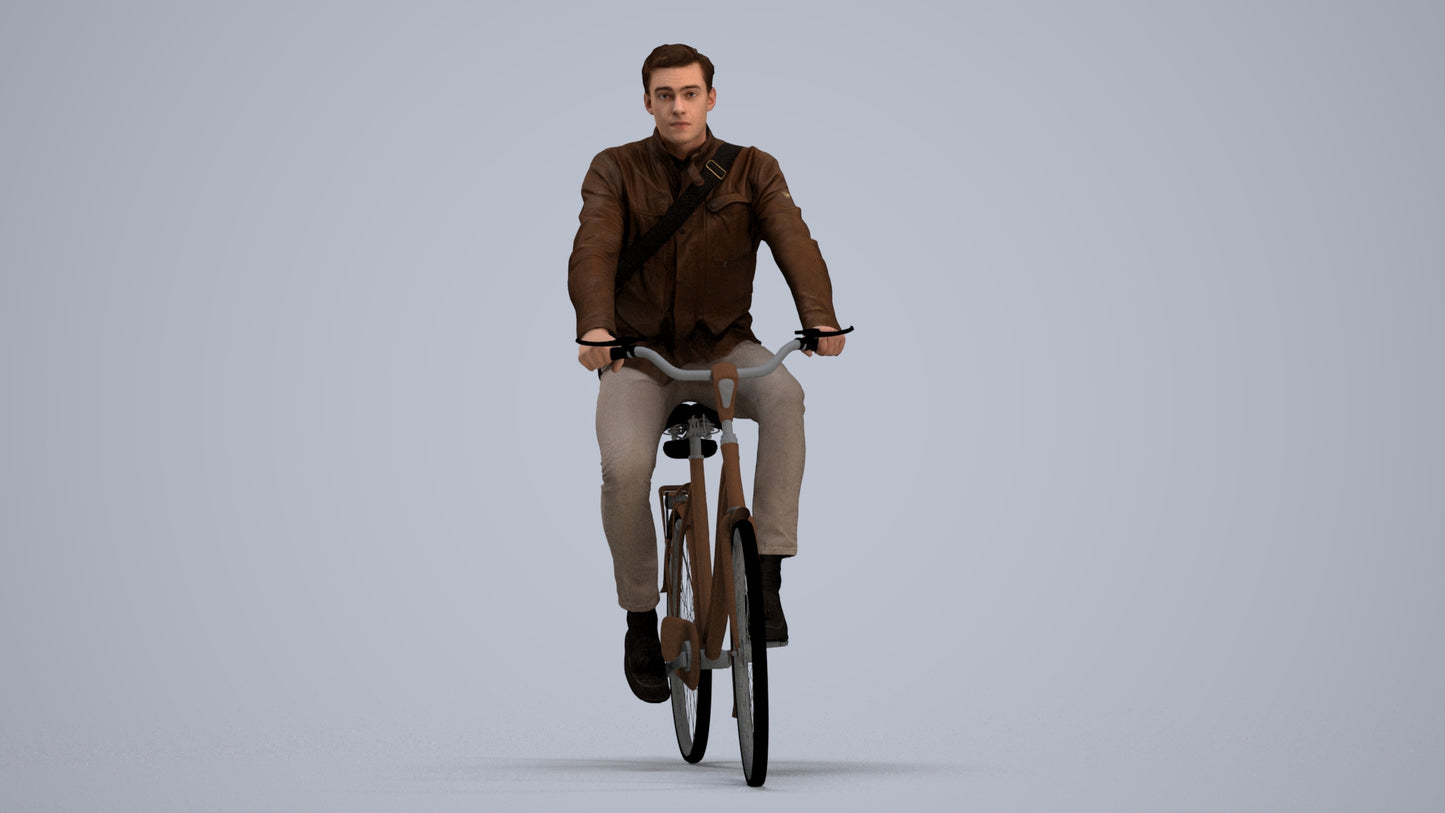 realistic 3D man casual cycling, scanned archviz people for Blender and 3ds Max, standing pose render