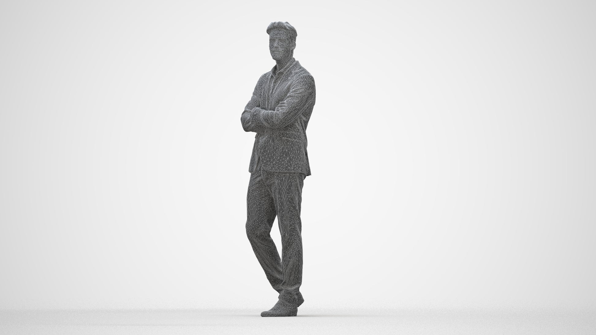 photogrammetry 3D man business, realistic human model archviz FBX, wireframe back view