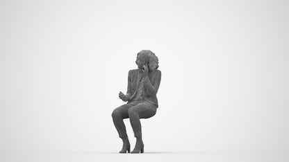 3D human model woman business, photogrammetry scanned person for archviz, wireframe three-quarter view