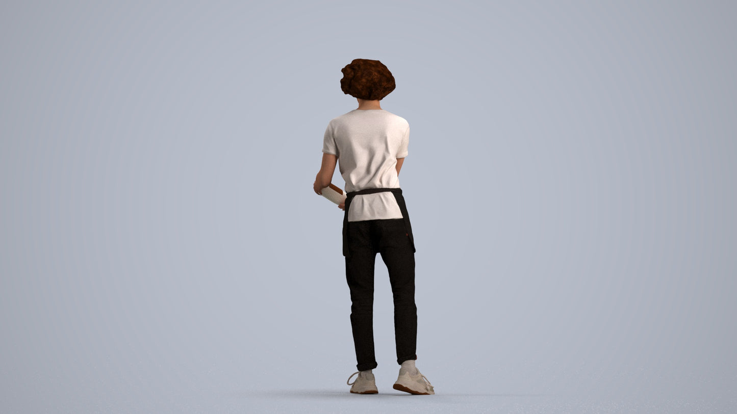 realistic 3D human man hospitality, archviz people FBX OBJ for Blender, front view render