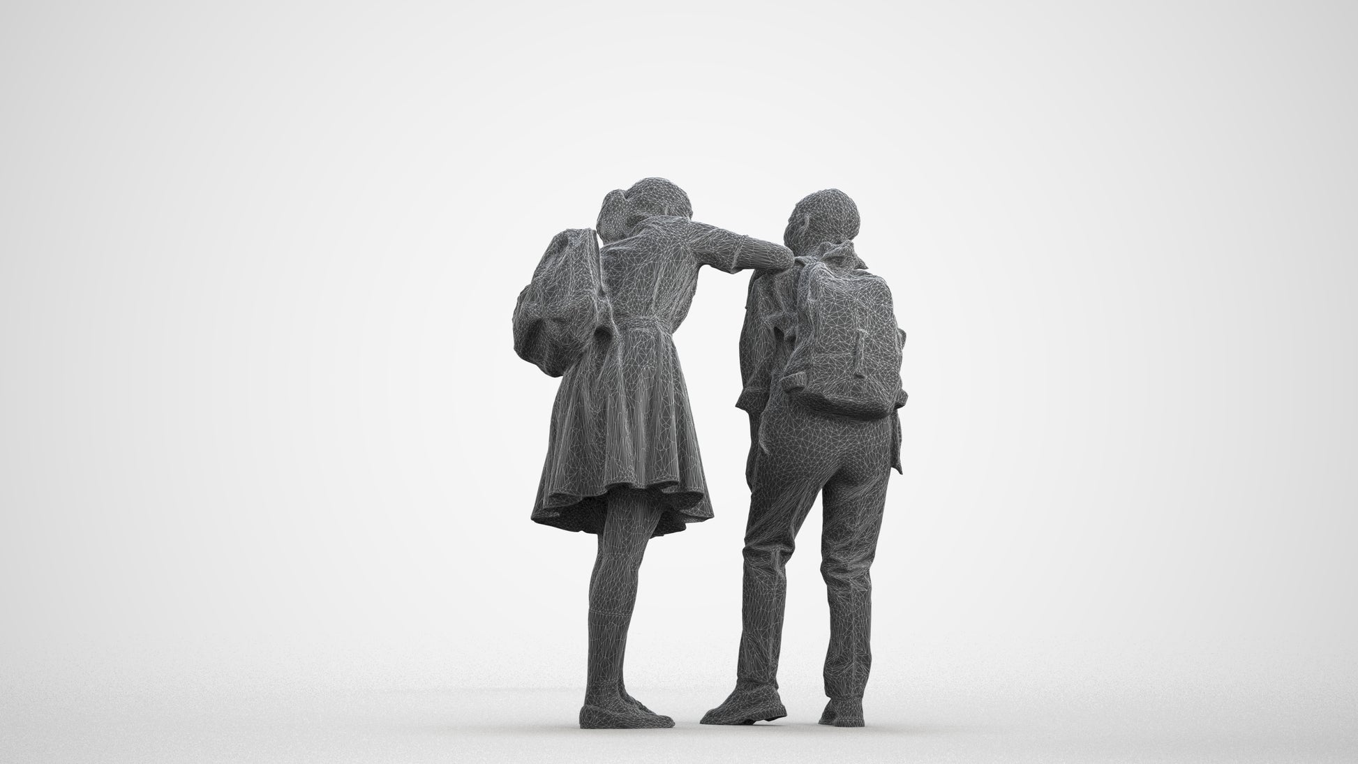 3D scanned girl kids, photorealistic archviz people for Enscape and SketchUp, wireframe front view