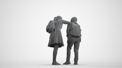 3D scanned girl kids, photorealistic archviz people for Enscape and SketchUp, wireframe front view